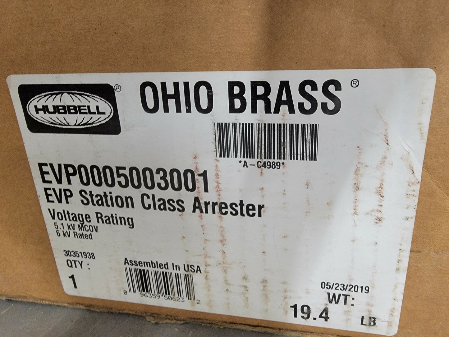 5KV Surge Arrester Hubbell EVP Station Class EVP0005003001, 5.1 KV MCOV Polymer Arrester