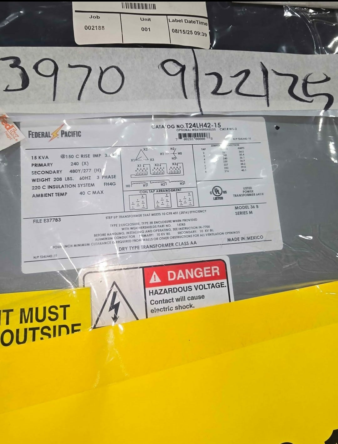 Step up transformer 3ph 240 to 480v 15kva