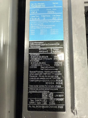 Chicago Switchboard 1000A 3-Phase Switchboard, 415/240V (600V Class) – Siemens HNXD63B100 Main + (8) FXD63B150 Breakers – New