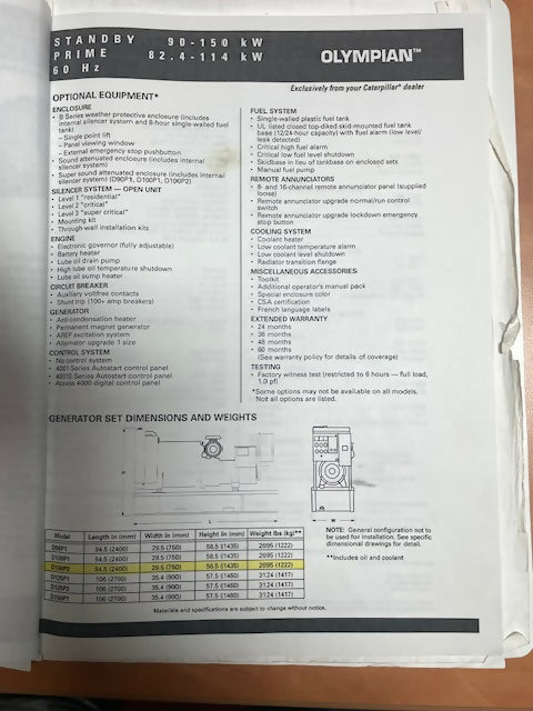 Caterpillar Olympian D100P2 100kW / 125 kVA portable diesel generator, multi-voltage, used (2002) — Electrical Trader