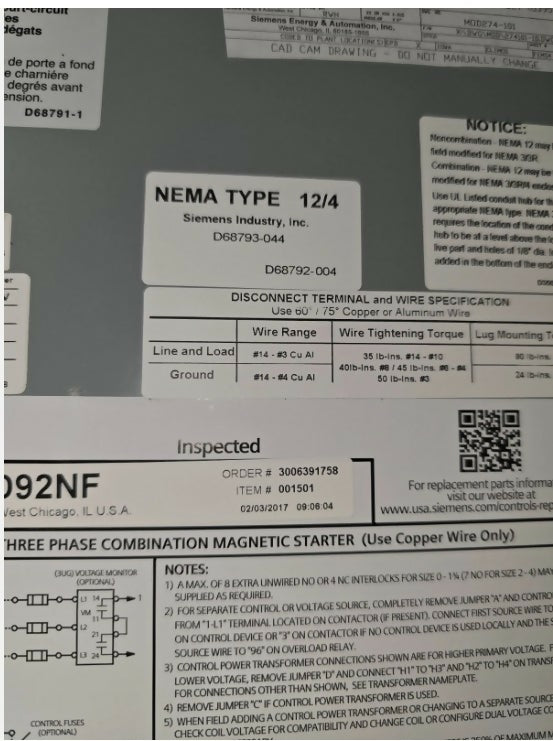 Siemens Combo Mag Starter 17CUD92NF 5
