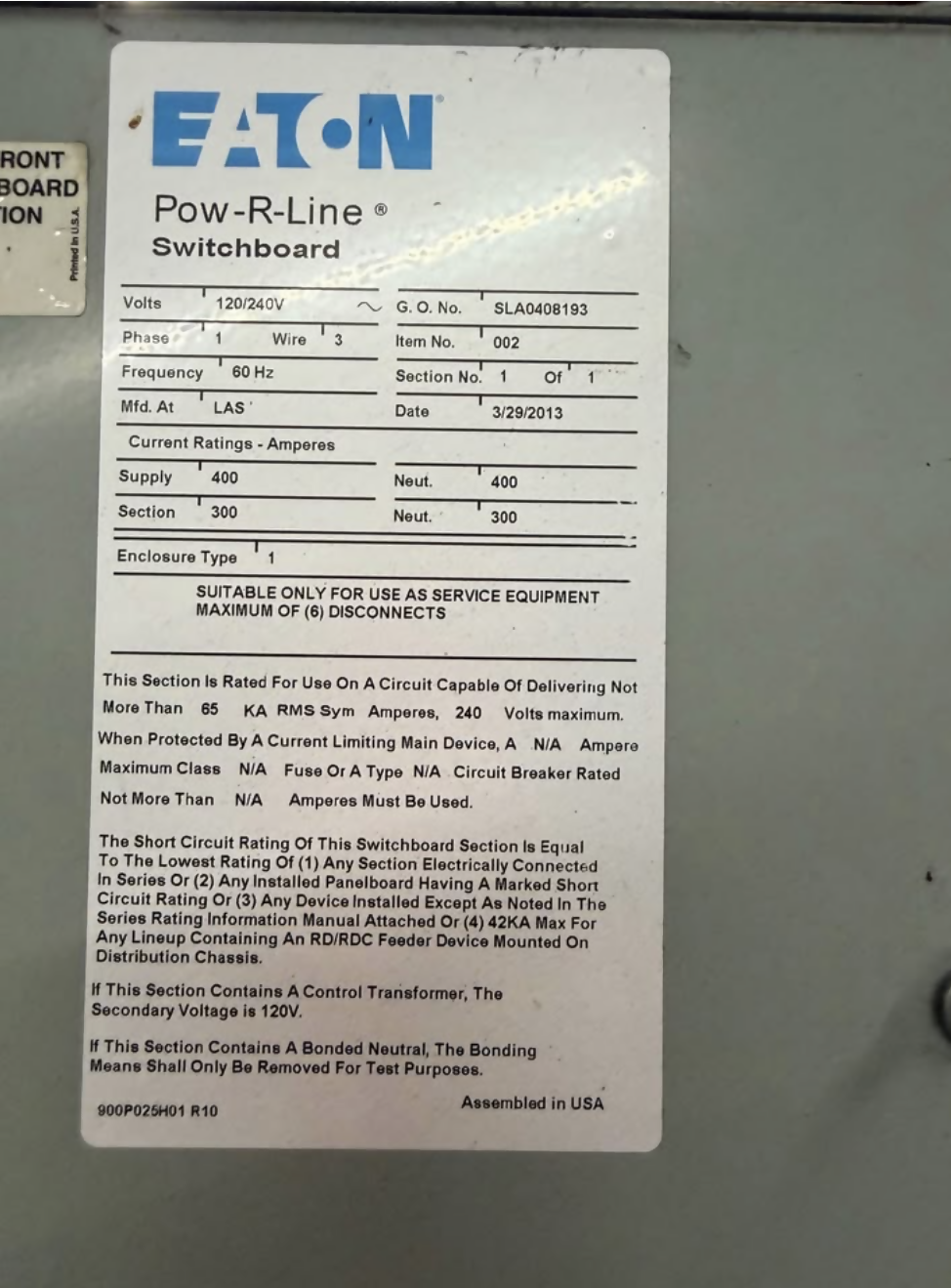 Eaton Pow-R-Line 400A meter-main switchboard, 120/240V single-phase, used — Electrical Trader