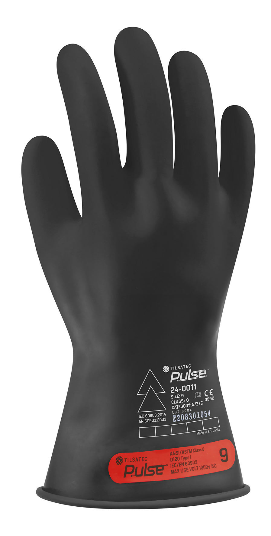 Tilsatec Pulse™ Class 0 Electrical Insulating Glove - Black, 11", Straight/Beaded Cuff, Size 7 (24-0011)