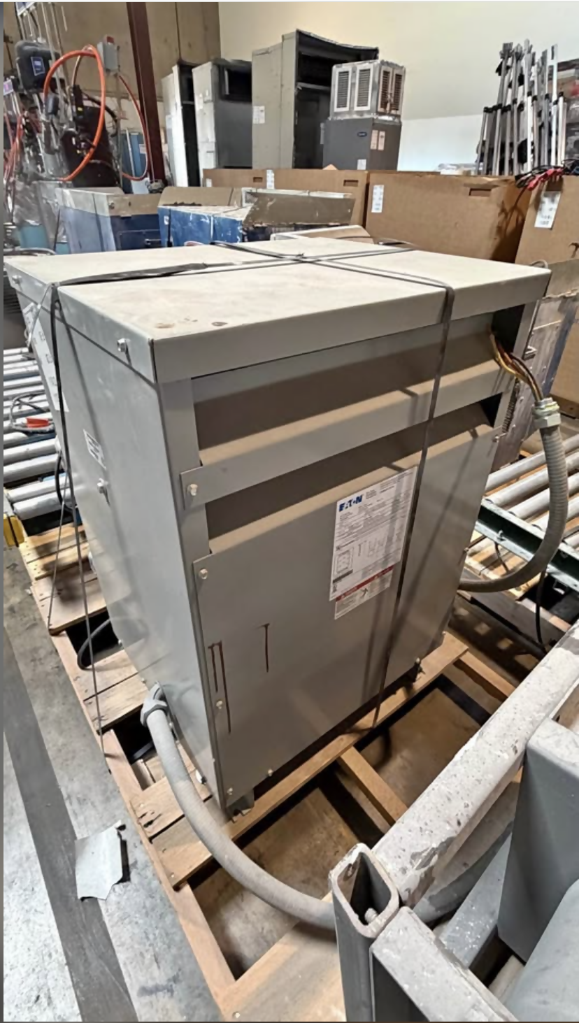 Eaton 30 kVA dry-type distribution transformer, 480V delta to 208Y/120V, used (2018) — Electrical Trader