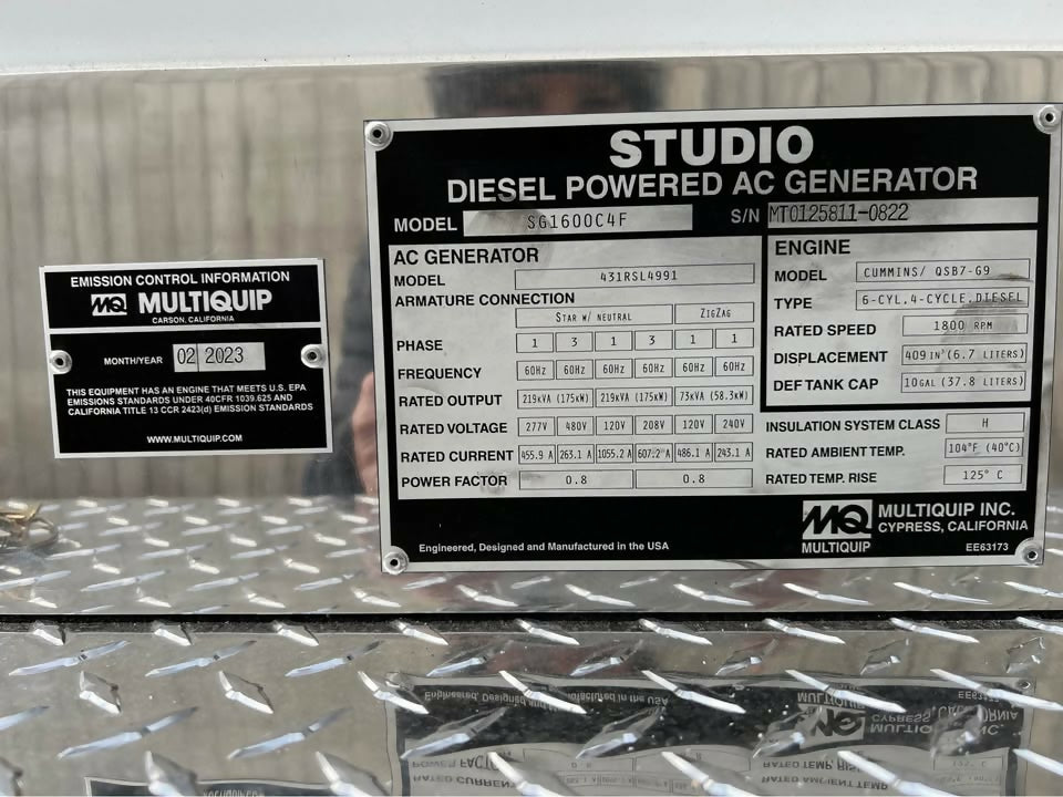 Multiquip MQ 1600 Diesel Generator – Cummins QSB7 – Tier 4 – Trailer Mounted