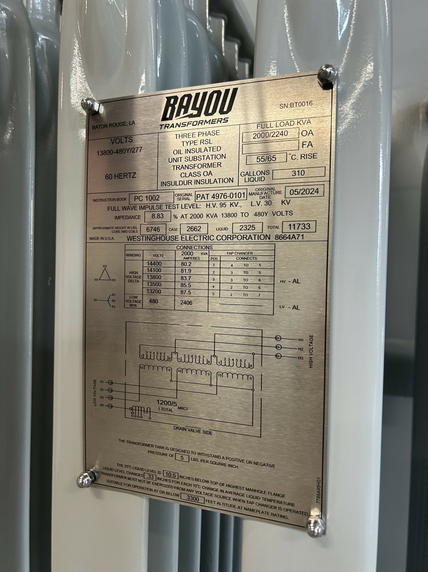2000kVA 3-Ph., Substation Transformer, Reconditioned