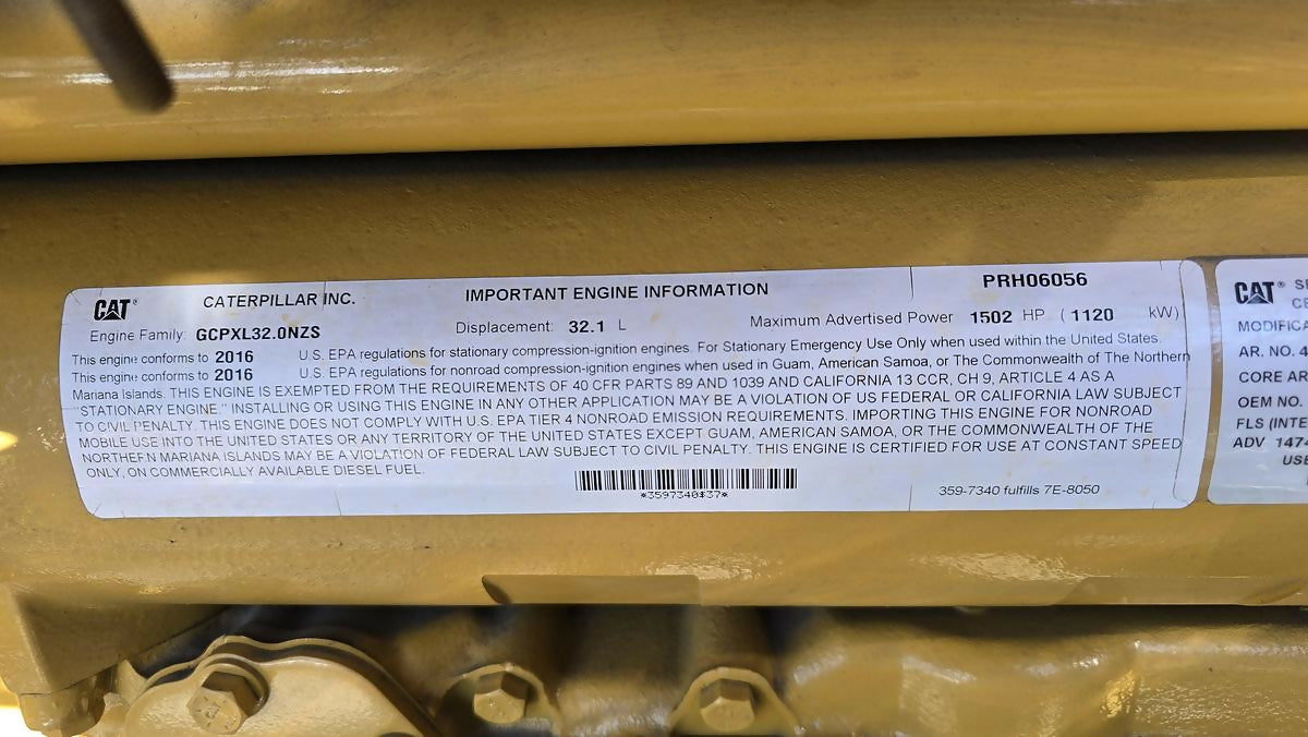 2016 Caterpillar C32 1000kW Diesel Generator Set – 480V 3-Phase – 42.6 Hours