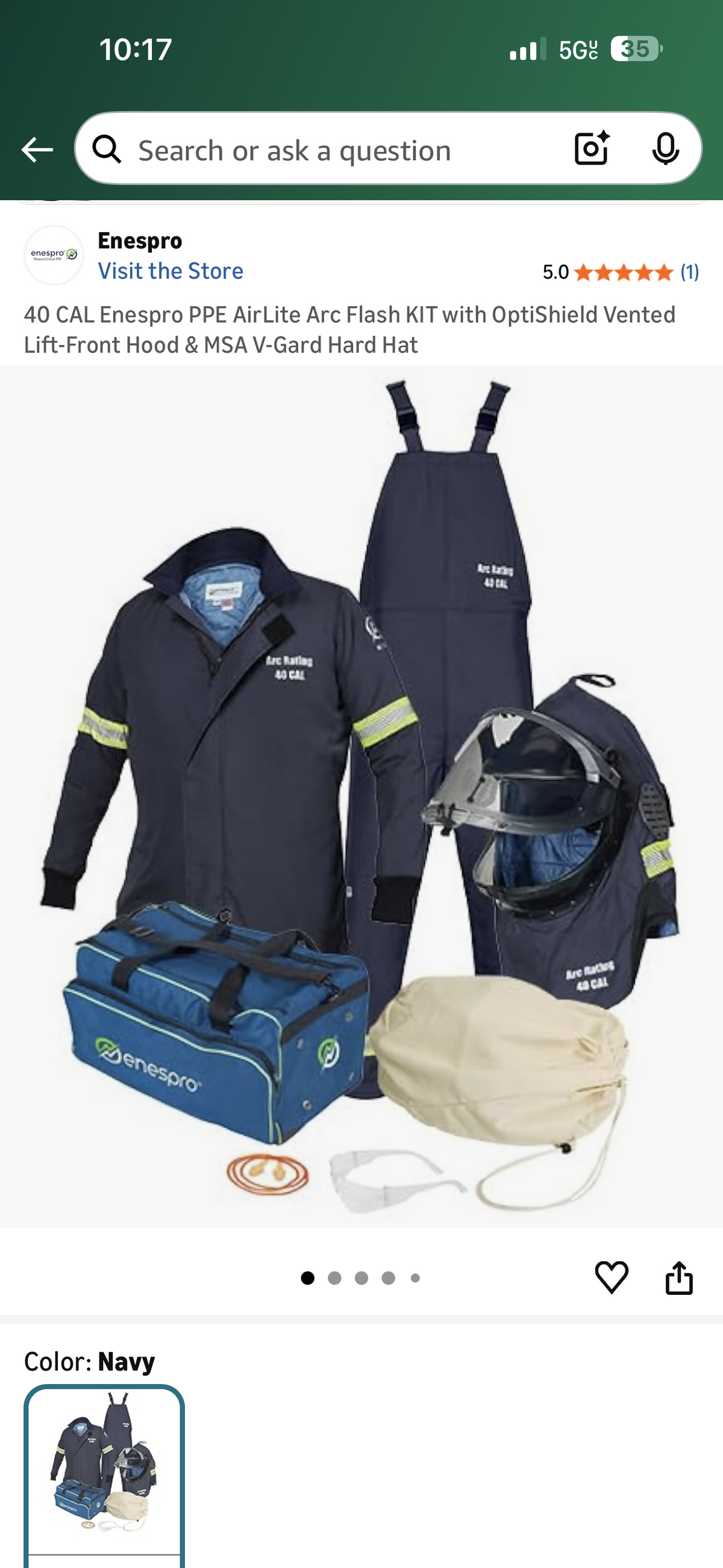 40 CAL Enespro PPE AirLite Arc Flash KIT with OptiShield Vented Lift-Front Hood & MSA V-Gard Hard Hat