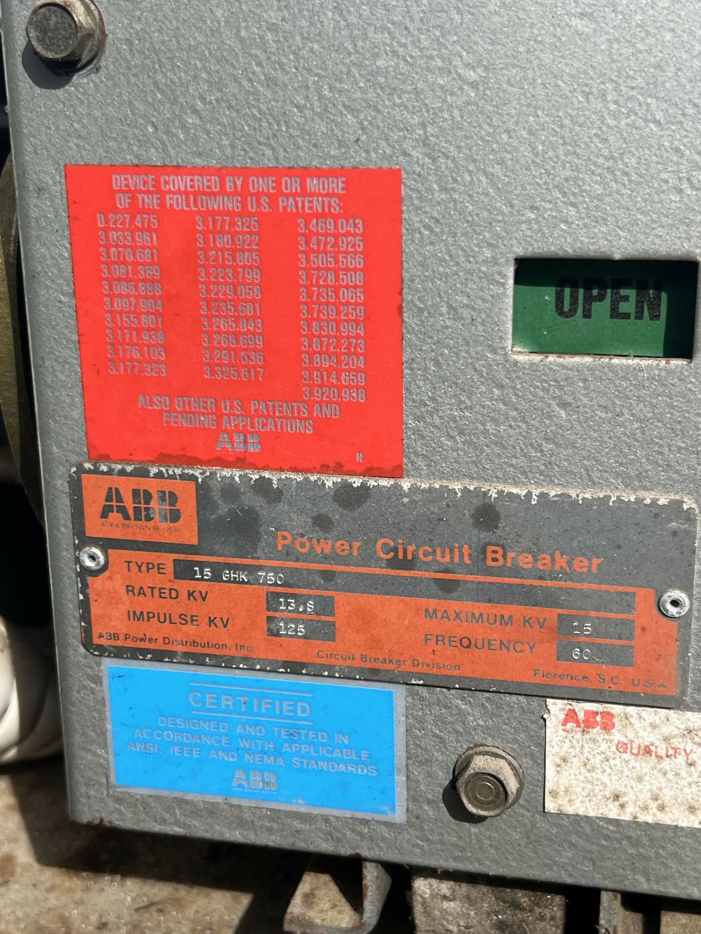 ABB Industrial Power Circuit Breaker 15 GHK 750