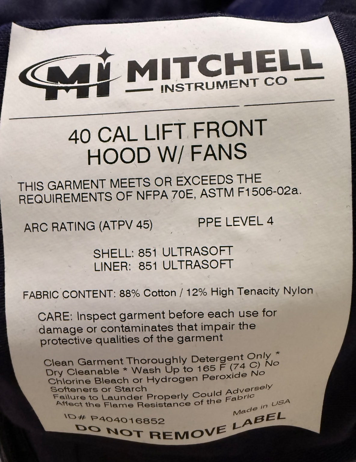 Mitchell Instrument Co. 40 Cal Arc Flash PPE Kit – XL – Level 4