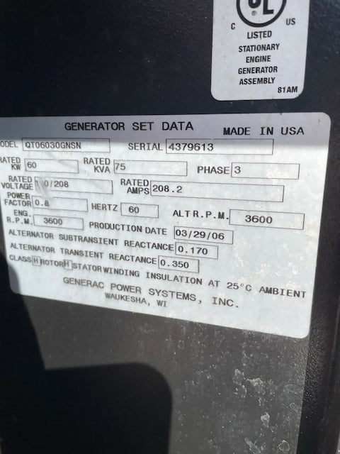 60kW Generac NG/LP Generator – Guardian Elite Package (2007)