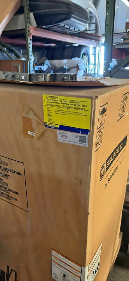 Square D 75 kVA dry-type distribution transformer, 480V to 380Y/220V (EX75T1755H), new — Electrical Trader