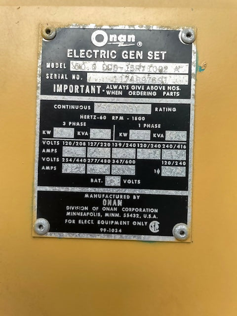 50kW Onan Generator – John Deere Diesel – Enclosed w/ 400 Gallon Tank