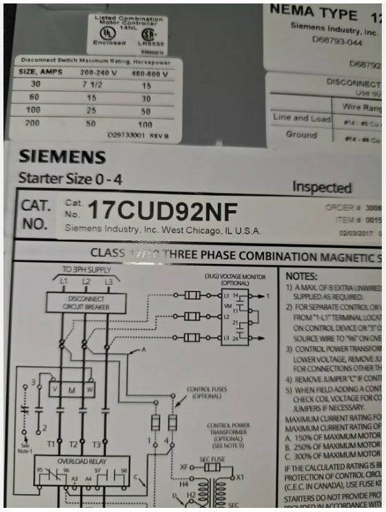Siemens Combo Mag Starter 17CUD92NF 4