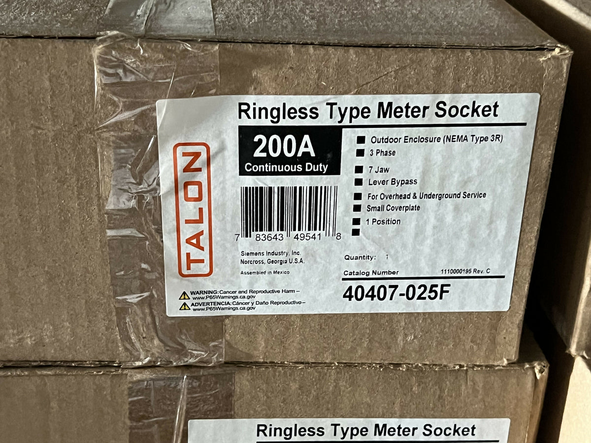Talon ringless meter socket, 200A outdoor (40407-025F), new (2023) — Electrical Trader