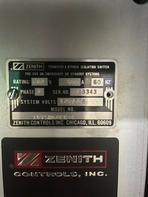 GE Zenith 800A Bypass Isolation Automatic Transfer Switch 480V 3 Phase ATS