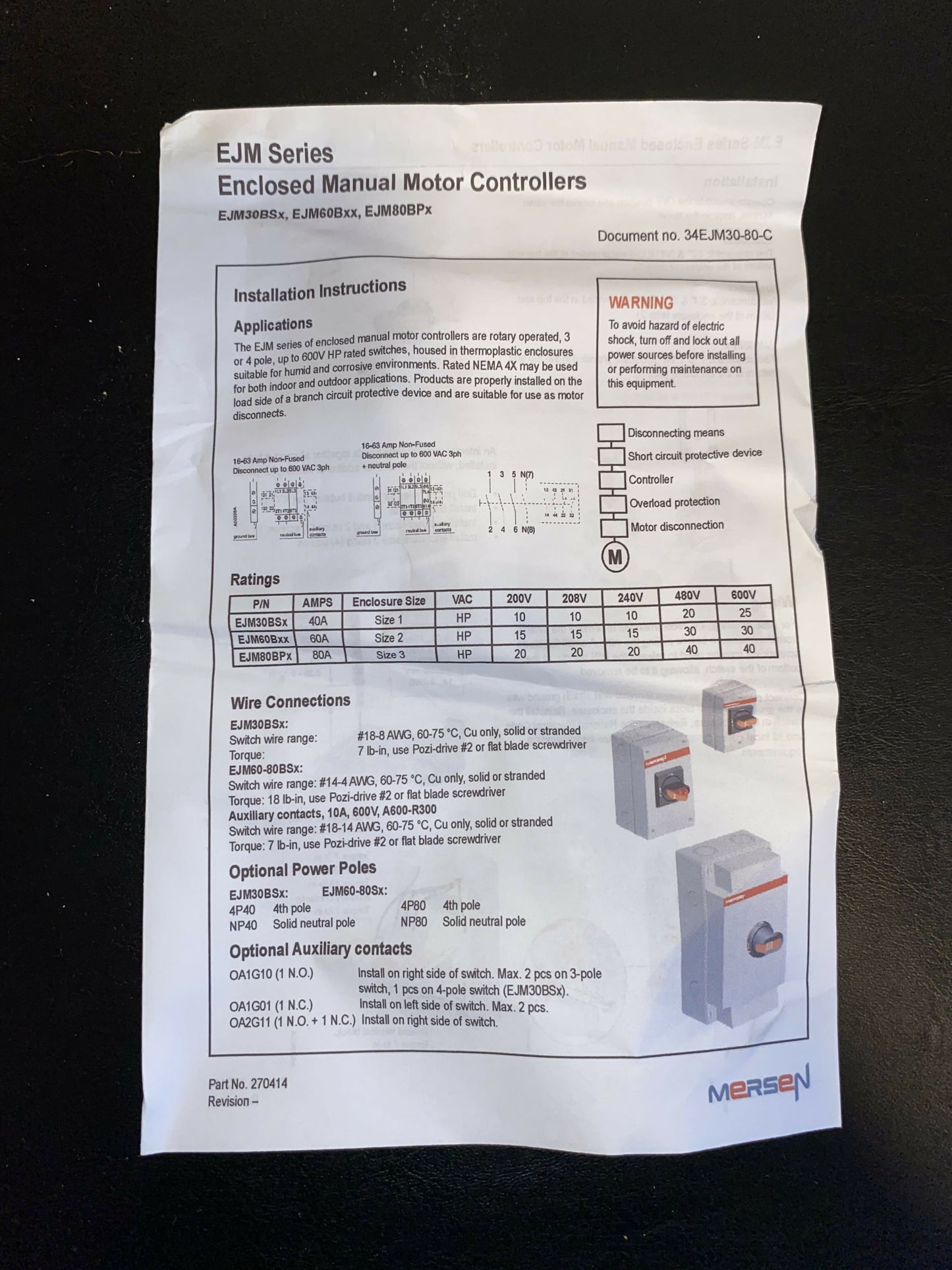 Mersen non-fusible enclosed disconnect switch, new — Electrical Trader