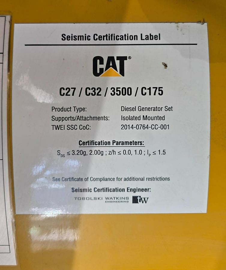 2016 Caterpillar C32 1000kW Diesel Generator Set – 480V 3-Phase – 42.6 Hours