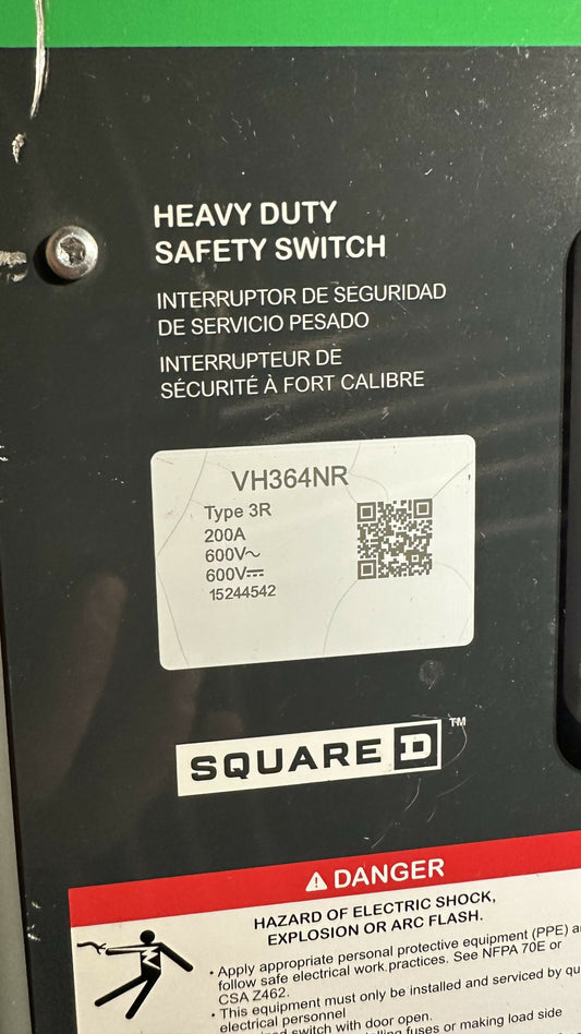 Square D VH364NR Safety switch,VisiPacT,heavy duty, fused, viewed window, NEMA 3R,600V,200A,3-pole,neutral installed
